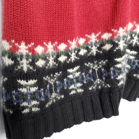 Womens Zip Up Sweater Vest L Red Black Fair Isle Nordic Sequin Angora Accent - Picture 3 of 5